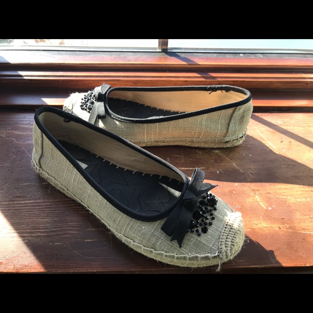 Linen and black flats